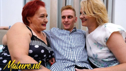Two Horny Grannies Invite A Big Dick Toyboy Over For Some Anal Threesome Fun!
