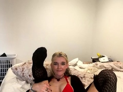 Non Stop Blonde With Big Boobs Cock Jerks Off On The Bed