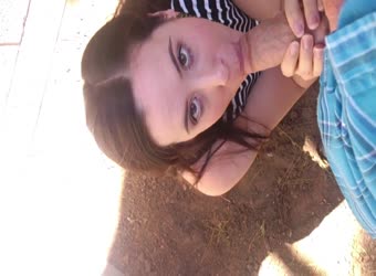 Naughty Brunette Gives Sexy Outdoor Blowjob