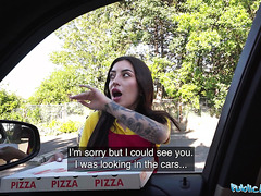 Busty Delivery Girl Tabatha Lust Agrees To Fuck With Marting Gun At The Public Restroom