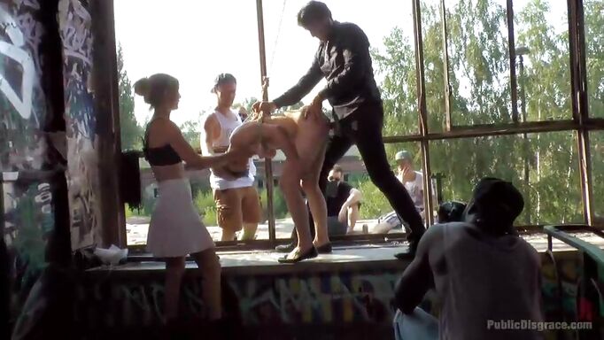 Bald Women Sucks Huge Cock In Public