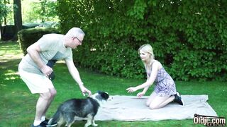 Tiny Teen Golden Haired Takes Old Chap Jock In Her Juicy Snatch Aperture