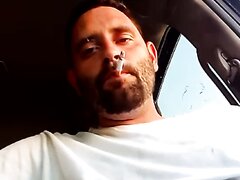 Uncut Bearded Dad Jerks Off His Cock In The Car