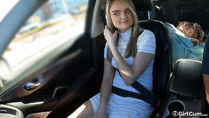 Sexy Blonde Girl With Nice Tits Pleases Her Pussy With Her New Vibrator In A Car