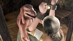 Dirty 3D Monster Chained Sexy Girl Handcuffs And Pushed In Her Pussy Dildo